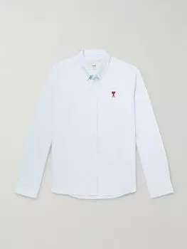 Рубашка из хлопка Оксфорд с вышитым логотипом и застежкой на пуговицы ADC в полоску AMI PARIS, синий