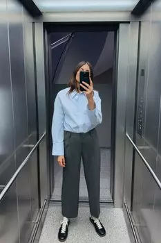 Рубашка из хлопка оксфорд ZARA, экрю/синий