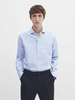 Рубашка из хлопка приманного кроя в полоску Massimo Dutti, небесно-синий