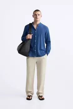 Рубашка из хлопка с эффектом мят ZARA, электрический синий