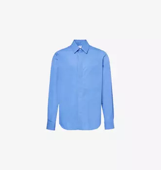 Рубашка из хлопка с фирменной вышивкой Spread-Collar Bottega Veneta, голубой