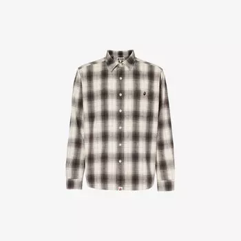 Рубашка из хлопка с фирменной вышивкой в клетку A Bathing Ape, слоновая кость