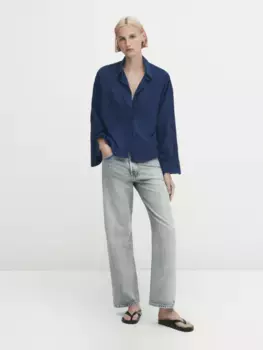 Рубашка из хлопка с карманами и рукавами Massimo Dutti, индиго
