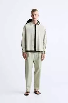 Рубашка из хлопка с карманами Zara, хаки