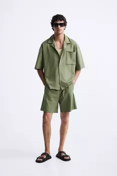Рубашка из хлопка с карманом ZARA, средне-зеленый