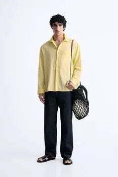 Рубашка из хлопка с карманом Zara, желтый