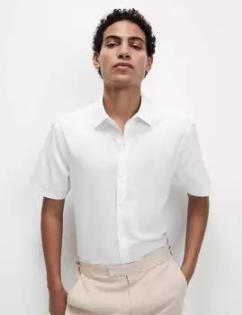 Рубашка из хлопка с коротким рукавом, классического кроя Marks & Spencer, белый