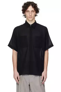 Рубашка из хлопка с коротким рукавом темно-синего цвета AMI Paris