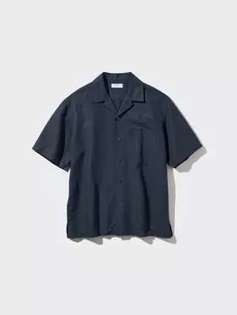 Рубашка из хлопка с коротким рукавом Uniqlo, цвет 69 синий