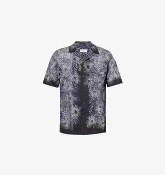 Рубашка из хлопка с короткими рукавами и цветочной вышивкой Dries Van Noten, синий