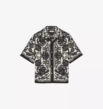 Рубашка из хлопка с короткими рукавами и цветочным узором Sandro, цвет naturels