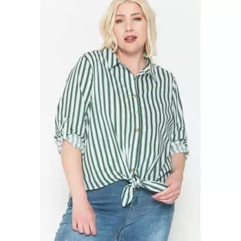 Рубашка из хлопка с многополосным узором и боковыми разрезами FASHNZFAB, зеленый