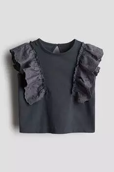 Рубашка из хлопка с отделкой воланом H&M, серый