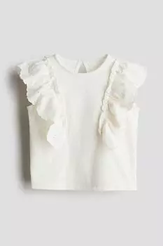 Рубашка из хлопка с отделкой воланом H&M, белый