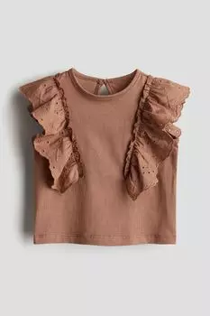 Рубашка из хлопка с отделкой воланом H&M, коричневый