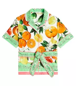 Рубашка из хлопка с поясом и принтом Dolce&Gabbana, мультиколор