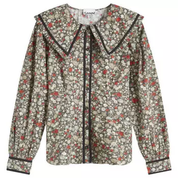 Рубашка из хлопка с принтом Ganni, черный