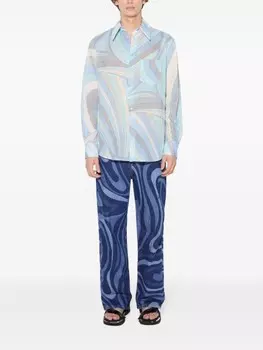 Рубашка из хлопка с принтом «Iride» от PUCCI, синий