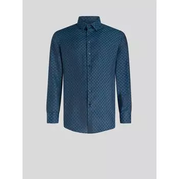 РУБАШКА ИЗ ХЛОПКА С ПРИНТОМ В ВИДЕ ГАЛСТУКА ETRO, синий