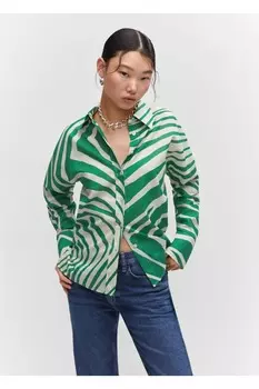 Рубашка из хлопка с рисунком Mango, белый