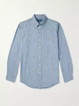 Рубашка из хлопка-шамбре с воротником на пуговицах POLO RALPH LAUREN, синий