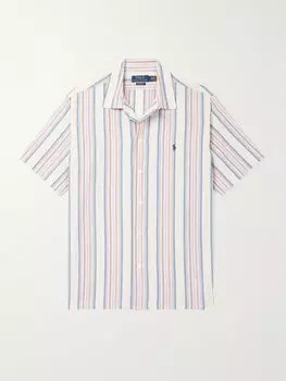 Рубашка из хлопка-шамбре с вышитым логотипом и воротником-стойкой POLO RALPH LAUREN, серый