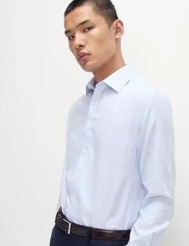 Рубашка из хлопка Slim Fit Ultimate Non Iron в клетку Marks & Spencer, светло-голубой