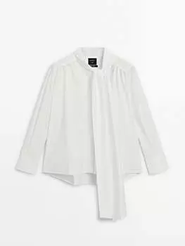 Рубашка из хлопка со сборками на контрастных пуговицах Massimo Dutti, белый