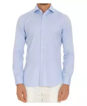 Рубашка из хлопка строгого кроя в прозрачную полоску Barba, синий