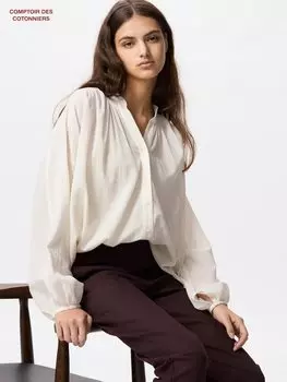 Рубашка из хлопка Uniqlo, бежевый