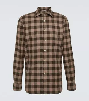 Рубашка из хлопка в клетку Kiton, коричневый
