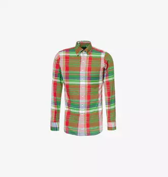 Рубашка из хлопка в клетку Мадрас, классического кроя Drakes, красный