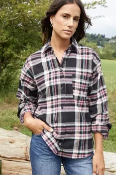 Рубашка из хлопка в клетку с длинным рукавом Threadbare, черный