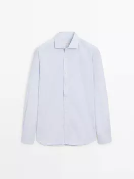 Рубашка из хлопка в мелкую полоску облегающего кроя Massimo Dutti, голубой