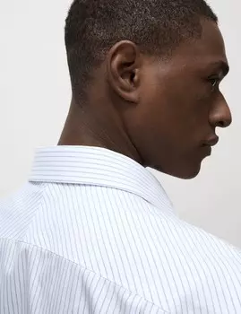 Рубашка из хлопка в полоску Regular Fit Luxury Marks & Spencer SARTORIAL, белый/синий