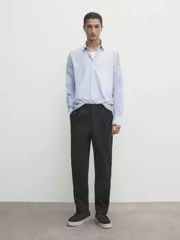 Рубашка из хлопка в полоску стандартного кроя из сирсакера Massimo Dutti, синий