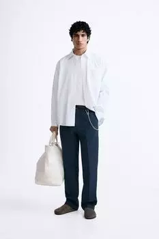 Рубашка из хлопка в полоску ZARA, серый