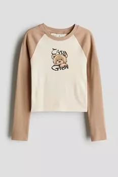 Рубашка из хлопка в рубчик H&M, бежевый