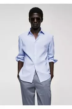 Рубашка из хлопка в тонкую полоску Mango, синий