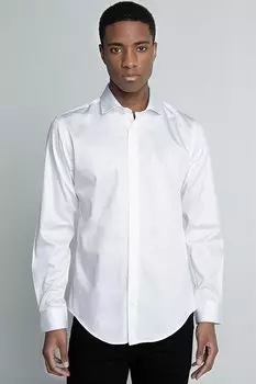 Рубашка из хлопкового атласа премиум-класса Slim Fit с длинными рукавами и высоким воротником TUDORS