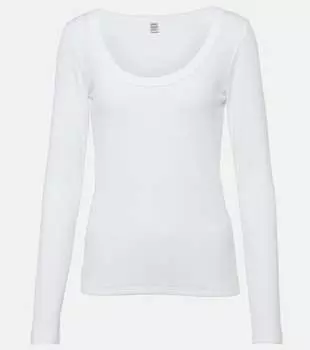 Рубашка из хлопкового джерси с рельефной вязкой Toteme, белый