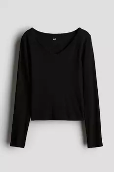 Рубашка из хлопкового джерси в рубчик H&M, черный