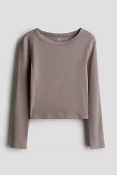 Рубашка из хлопкового джерси в рубчик H&M, коричневый