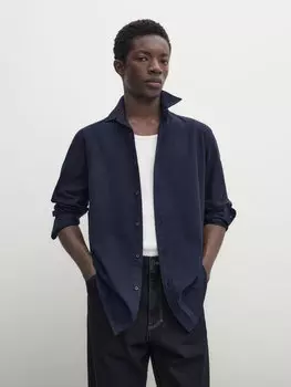 Рубашка из хлопкового меланжа в полоску Massimo Dutti, темно-синий