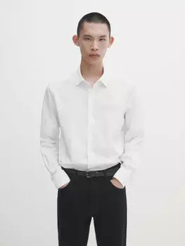 Рубашка из хлопкового поплин приманного кроя Massimo Dutti, белый