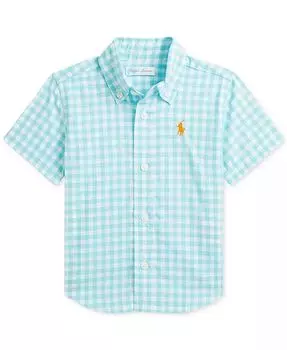 Рубашка из хлопкового поплина для мальчиков в клетку Polo Ralph Lauren, синий