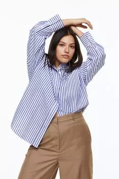 Рубашка из хлопкового поплина H&amp;M, синий/полосатый