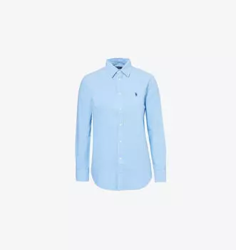 Рубашка из хлопкового поплина с фирменной вышивкой и закругленным подолом Polo Ralph Lauren, синий