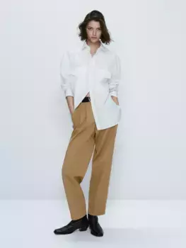 Рубашка из хлопкового поплина с карманами Massimo Dutti, белый