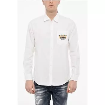 Рубашка из хлопкового поплина с нагрудным карманом с принтом Dsquared2, White